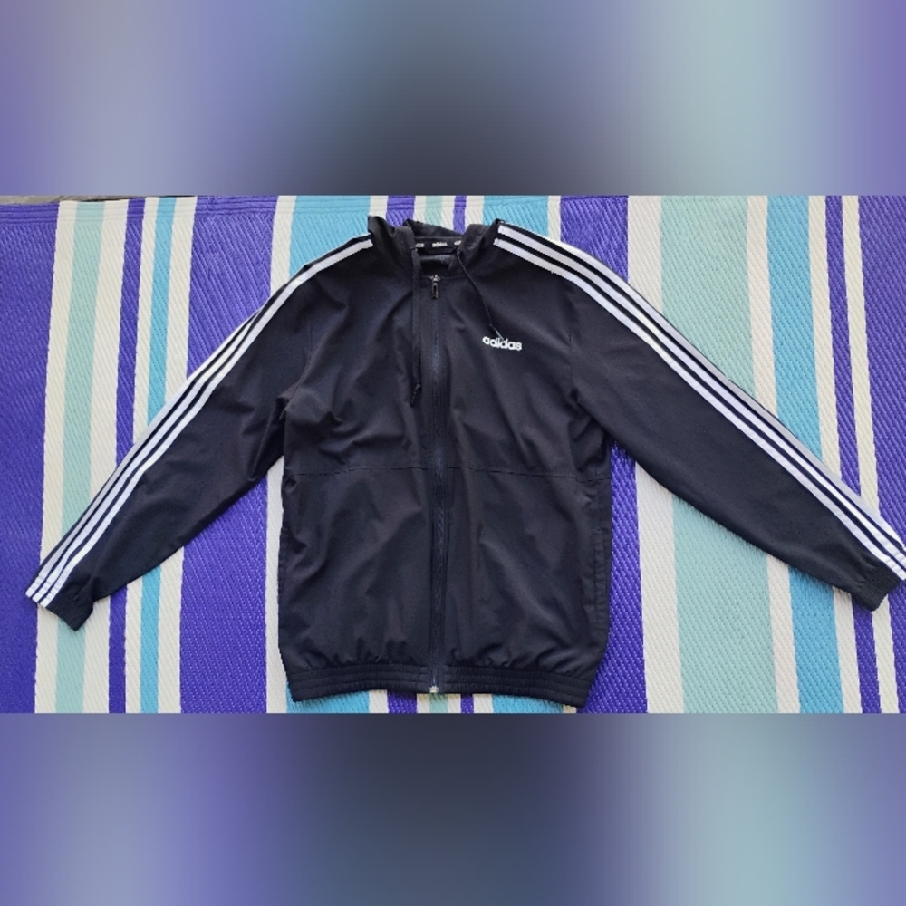 Adidas Men's Black Jacket  with white stripes
